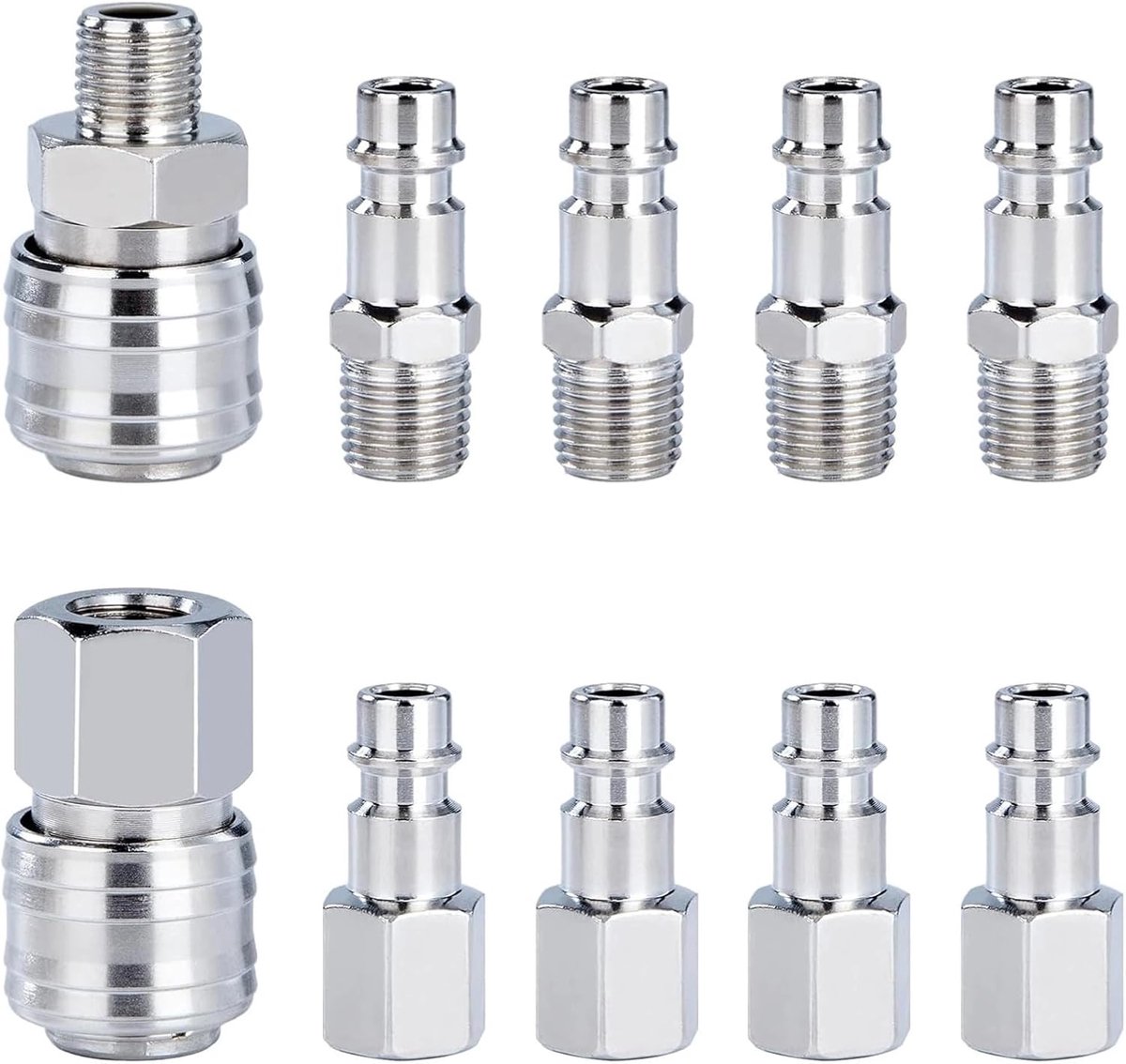 SnelShoppen - 10-delige Euro compressieluchtkoppeling 1/4 inch BSP snelkoppeling | luchtcompressor aansluitingen voor slangen, koppelingen en luchtlei