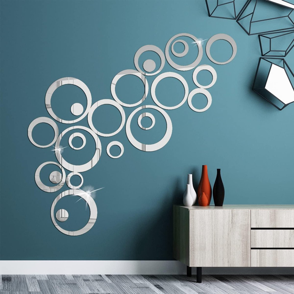 SnelShoppen - 24 Stuks Ronde Spiegel Stickers - Zelfklevende Acryl Spiegel Cirkel Wandstickers - Decoratieve Muurstickers voor Huiskamer, Slaapkamer,