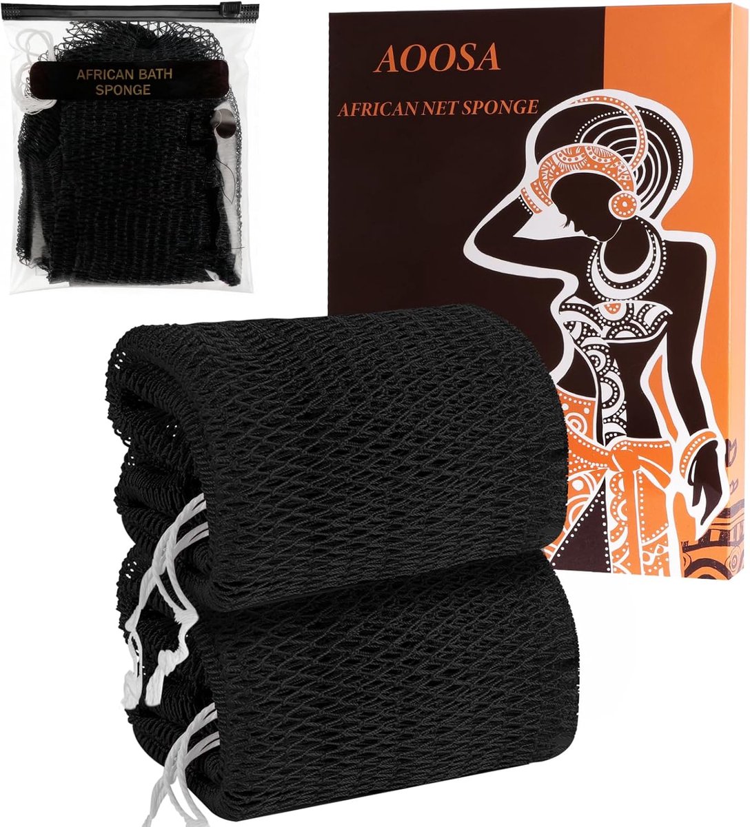 SnelShoppen - 2Pcs Exfoliërende Net Sponsen, Sneldrogende Afrikaanse Bad Sponsen met Knopen, Exfoliërende Lichaam Spons voor Mannen en Vrouwen - Zwart
