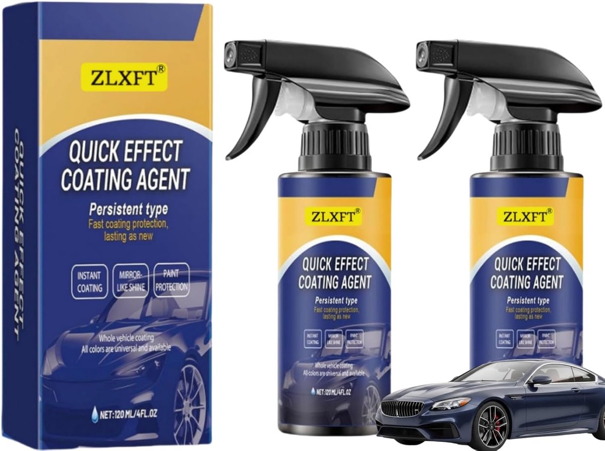 SnelShoppen - Car Quick Coating Spray - 2 Stuks - Hoogwaardige Keramische Coating voor Auto's - Snelle Effecten - 120 ml per Fles - Bescherming en Her