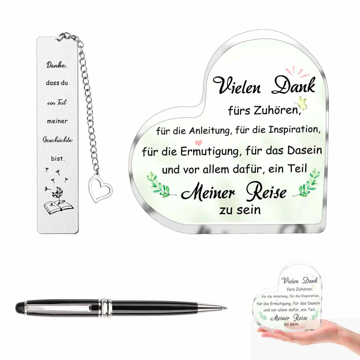 Solidchoice - Acryl Hart Ornament met Inspirerende Boodschap en Boekenlegger