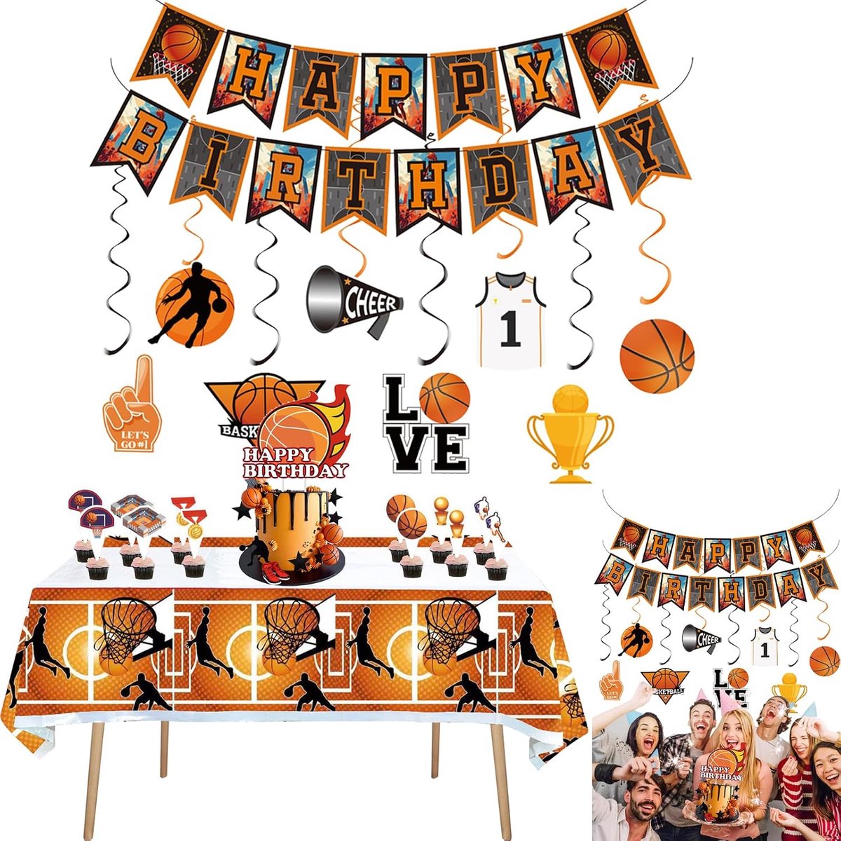 Basketball Ballonnen - Feestdecoratie Set - Inclusief Banner en Taartdecoraties - Perfect voor Verjaardagsfeest - ShopVlot