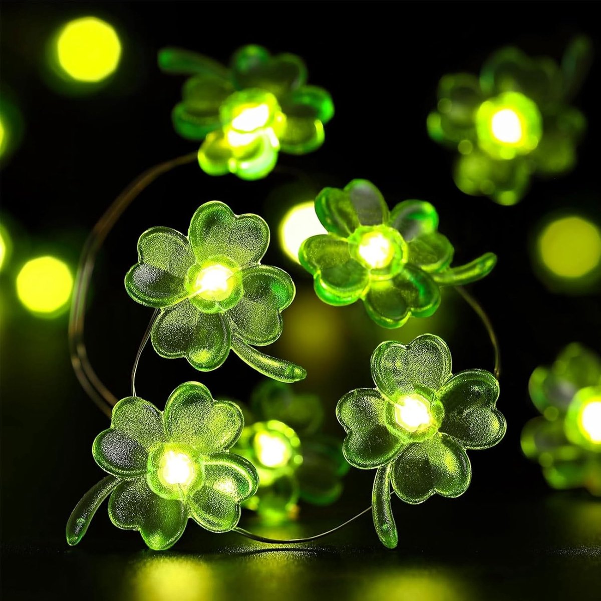 Led-lichtsnoer klaverblad 3 m - 30 leds - groen micro-draad - voor St. Patrick's Day - ShopVlot