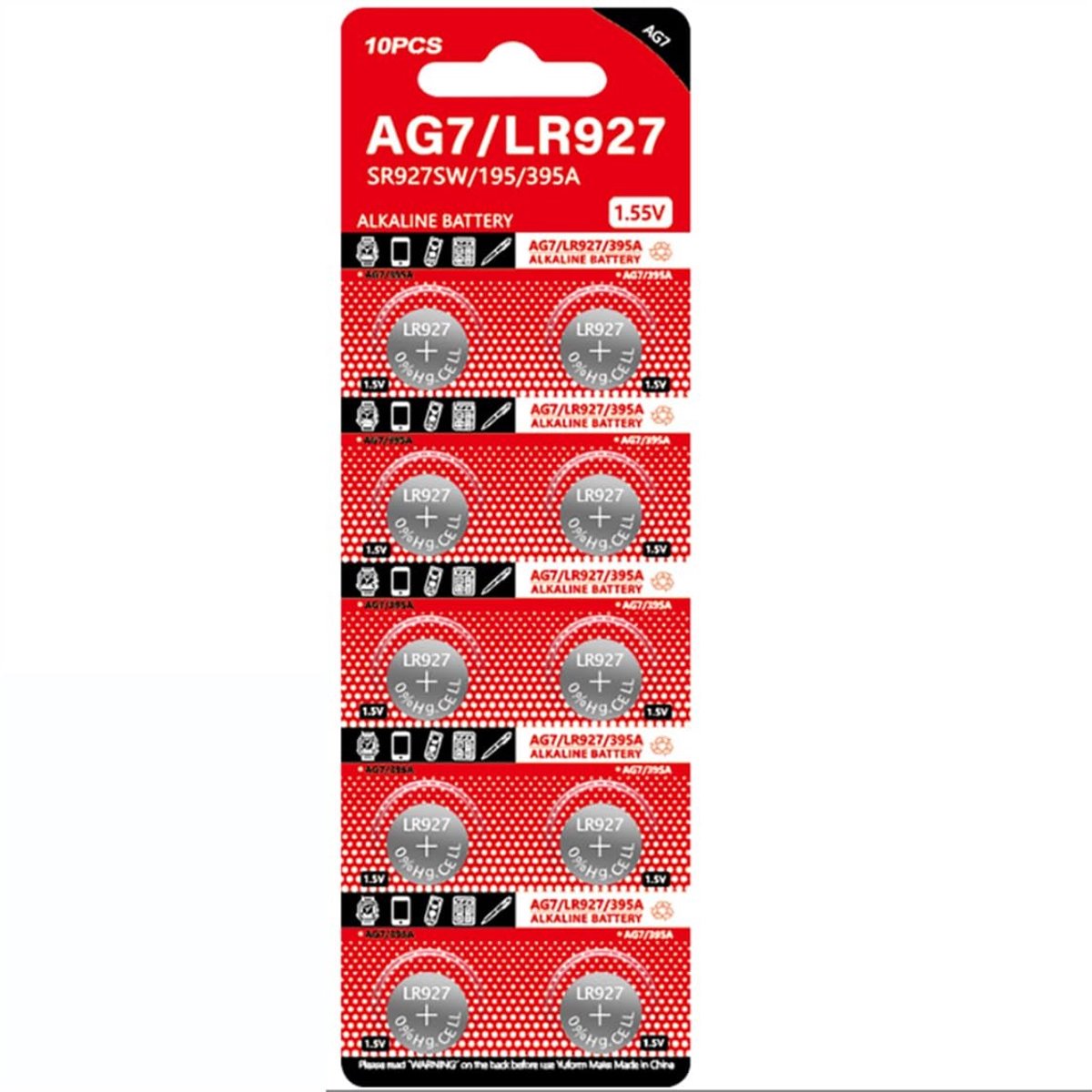 Solidchoice - AG7 Knopcelbatterijen 395A LR927 - 10 Stuks Verpakking