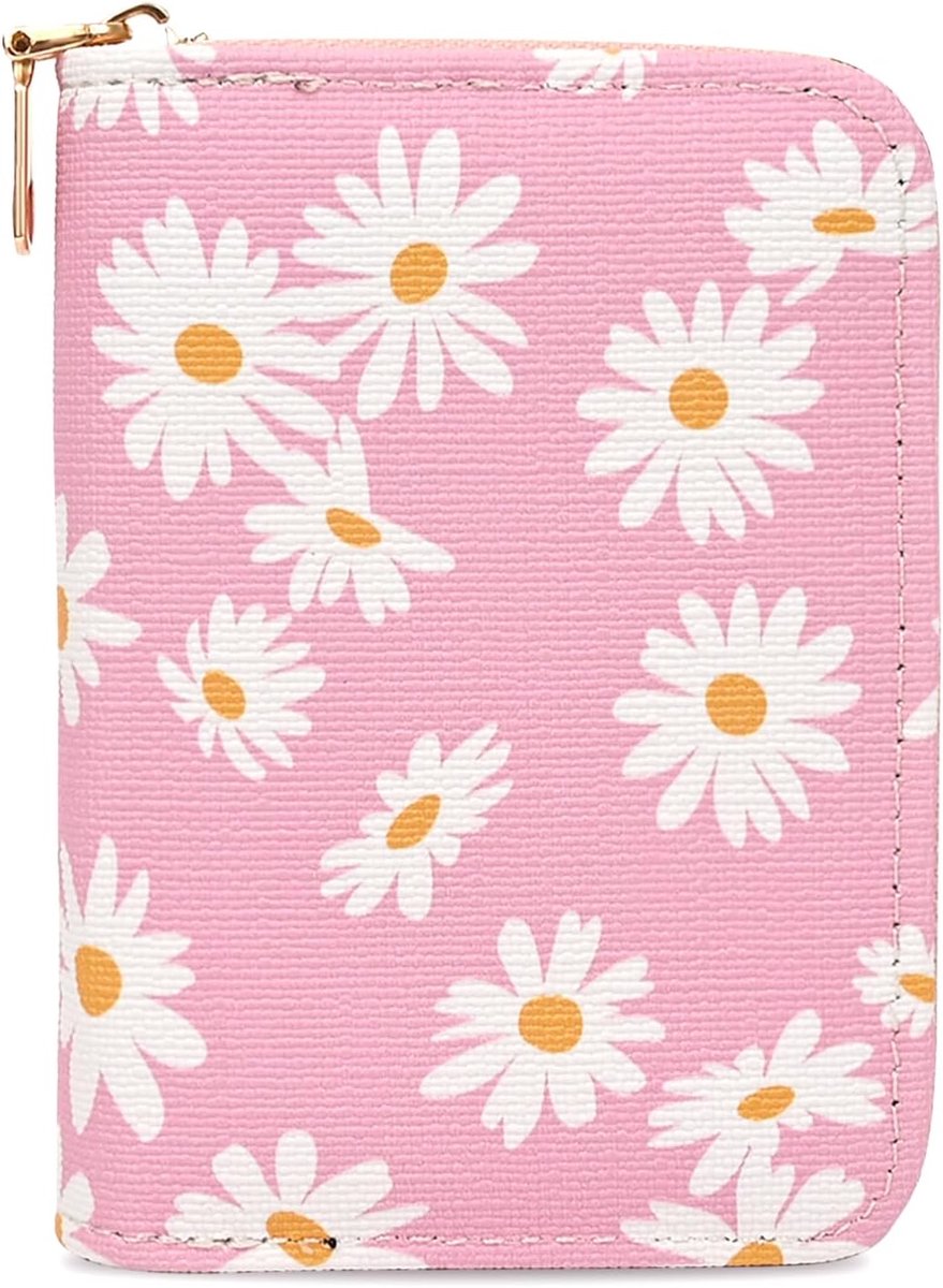 Dames portemonnee bloemenprint - roze PU leer - 9 passen en 2 vakken - handige organisatie - ShopVlot