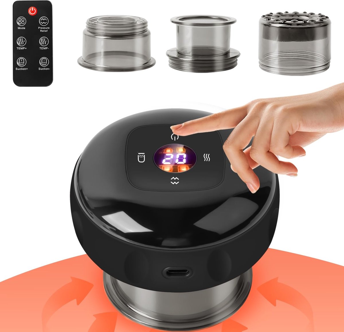 Elektrisch Cupping Apparaat - Massage Cups - Spierpijn Verlichten - 12 Temperatuur & Zuigniveaus - 20 Min Timer - Rood