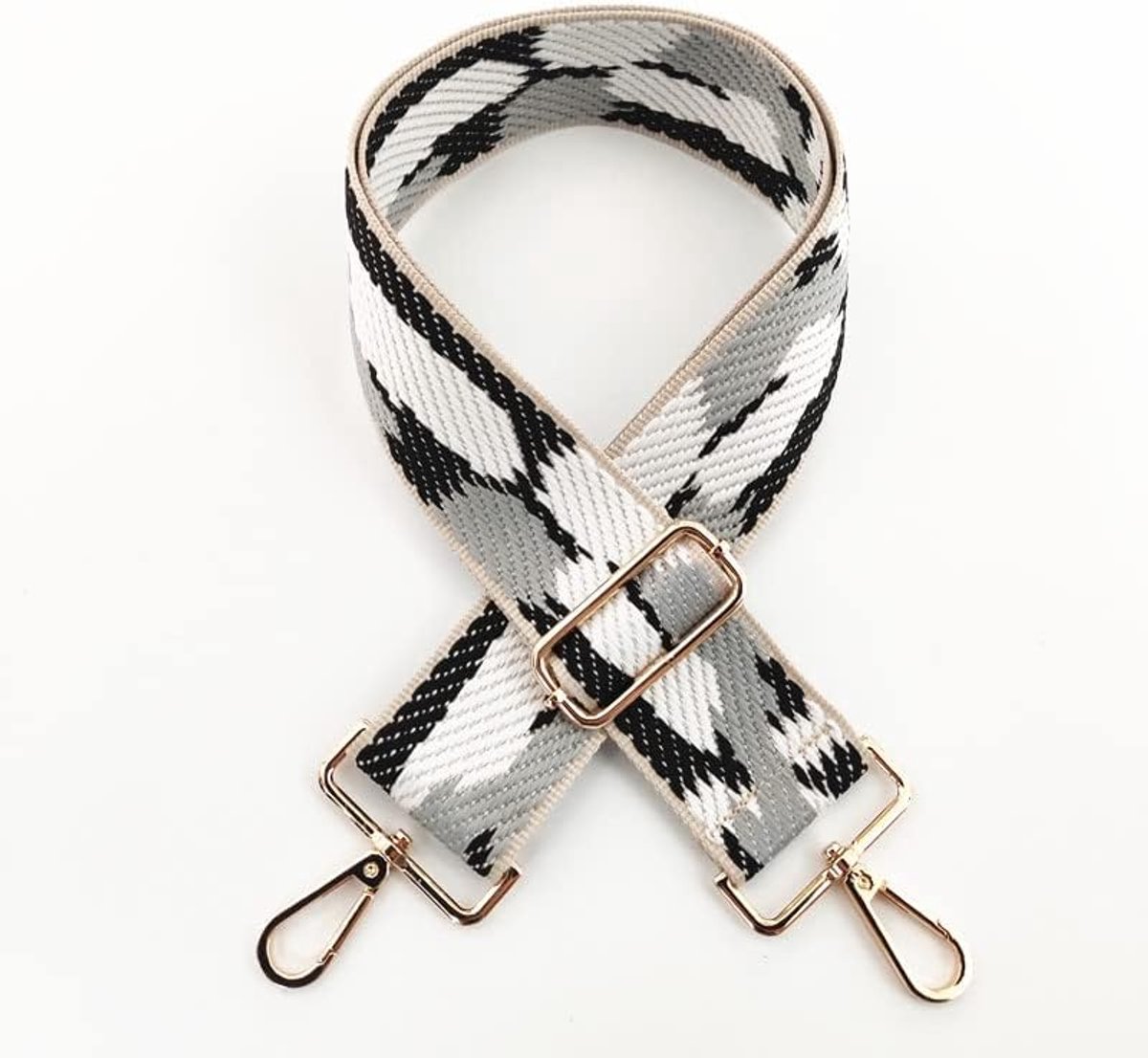 Schouderband voor tassen, 5 cm - Boho ontwerp - Grijs/wit - Ideaal voor handtassen - ShopVlot