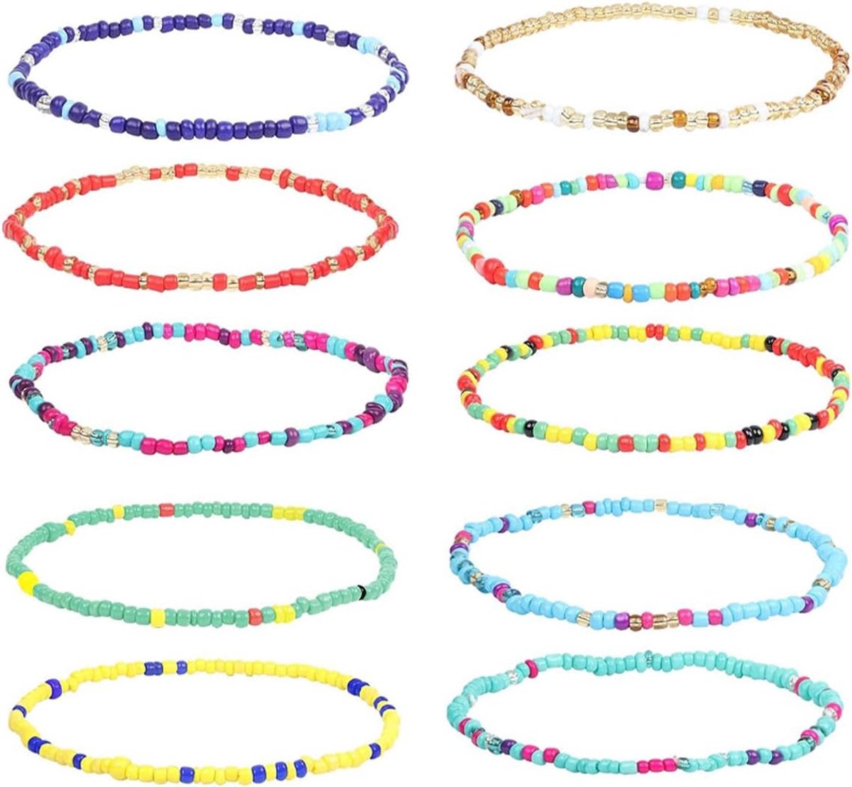 Boho Anklets 10 Stuks - Verstelbare Enkelbanden - Gelaagd Design - Perfect voor Strand en Feestjes - ShopVlot
