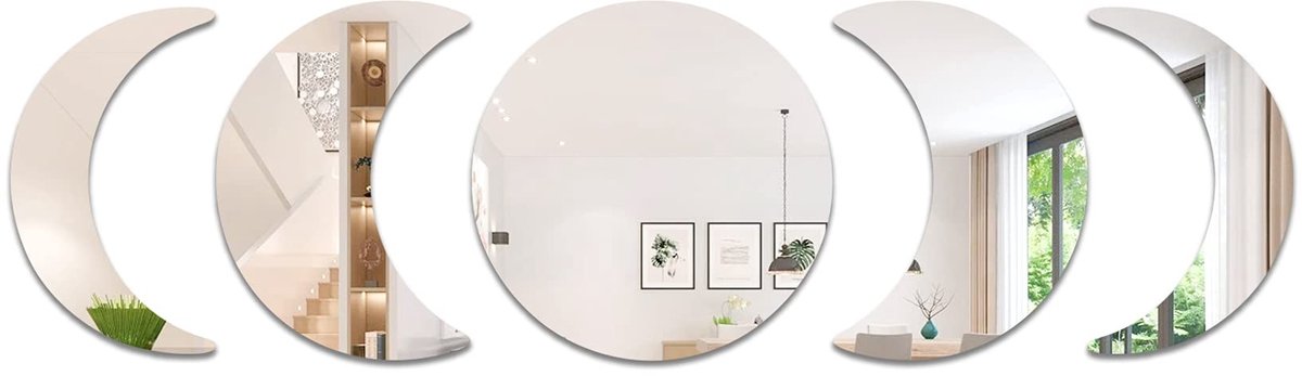 Solidchoice - Set van 5 Acryl Maan Fase Wandstickers voor Decoratie
