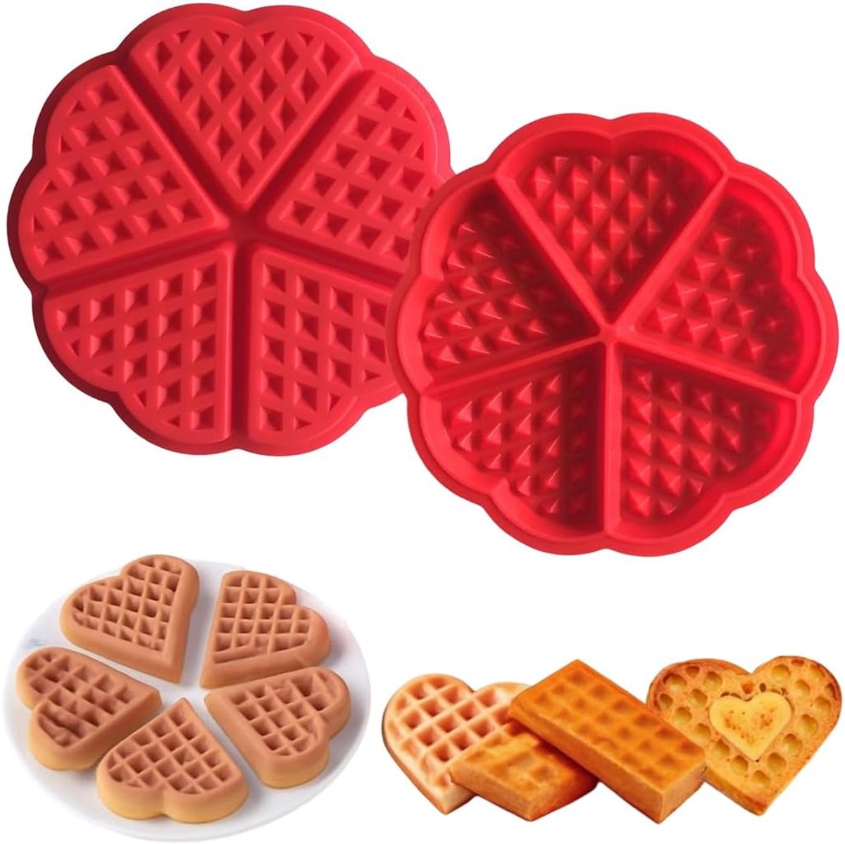 Wafelvormpjes 17,8 cm - Mini hartvorm - 2 stuks - Siliconen, anti-aanbak - Voor schattige miniwafels - ShopVlot