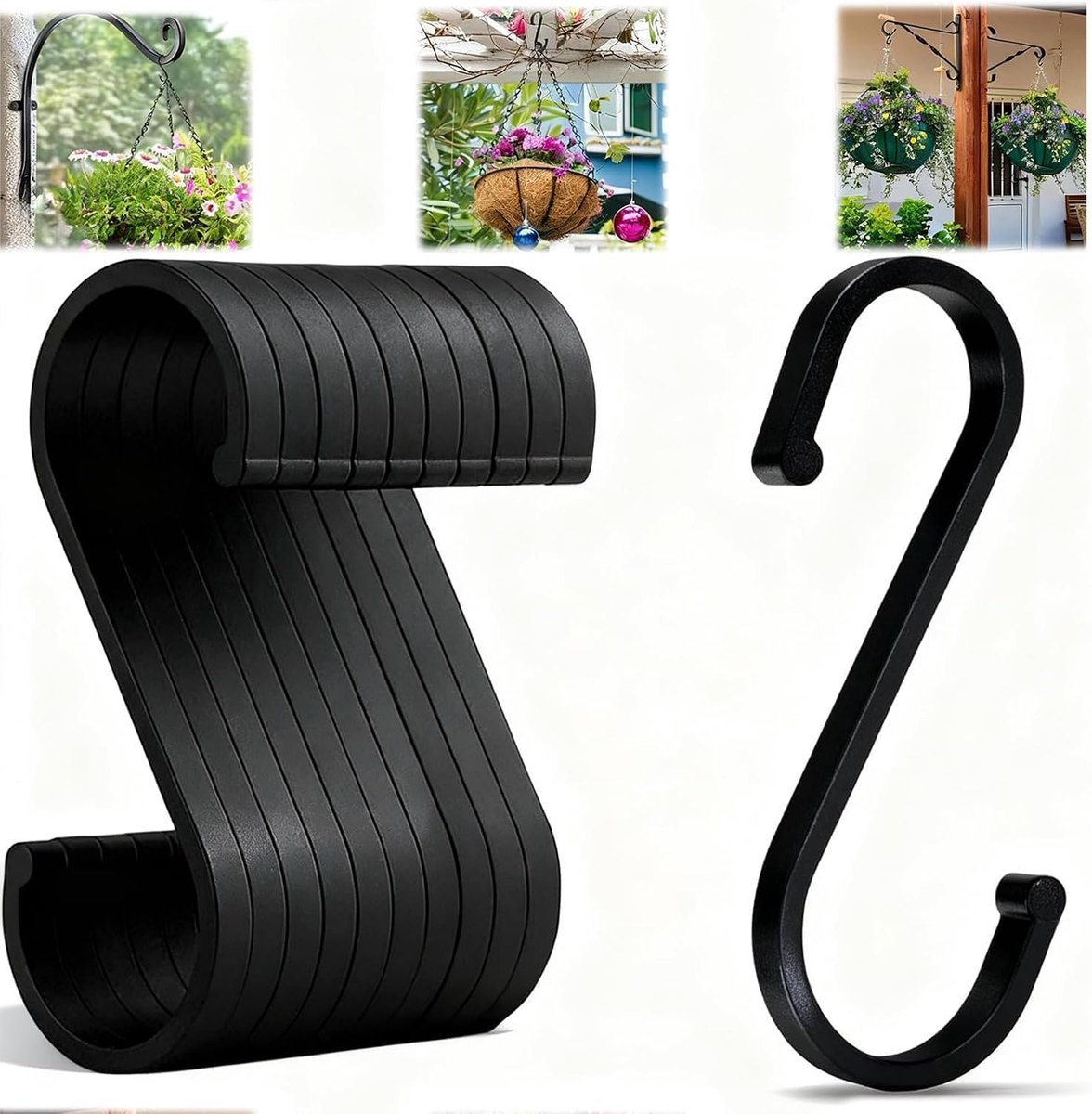 S-haken set van 10 - robuuste metaal - matzwart - ideale ophangoplossing voor keuken en tuin - ShopVlot