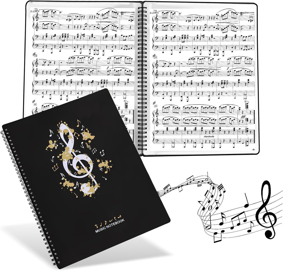 Muziekmap A4 - Notitieboek map - Muziek noteren - Waterdichte binnenzak - 60 pagina's - Zwart