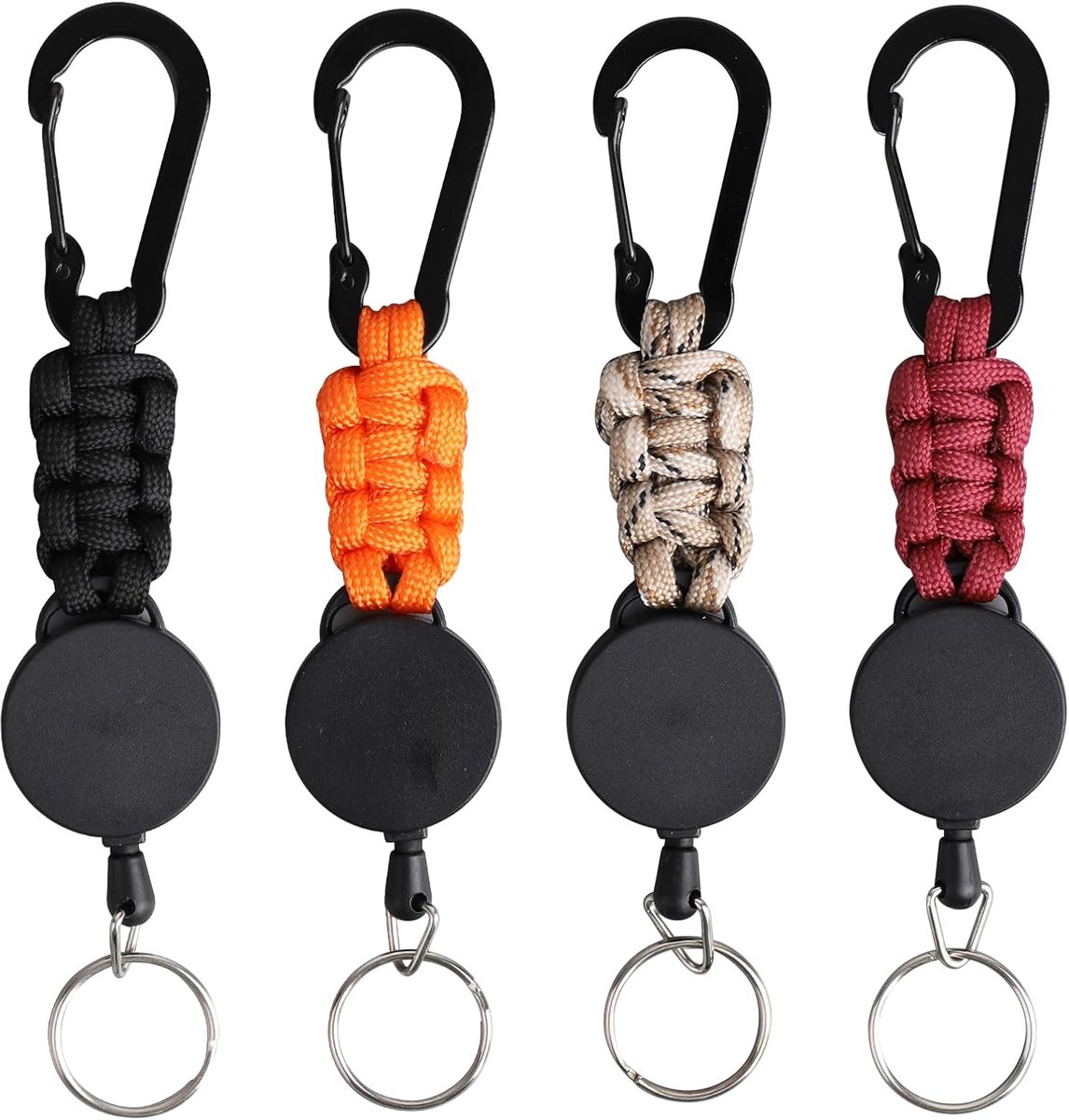 Sleutelhanger uittrekbaar 45 cm - 4 stuks met staalkabel - karabijnhaak - ideaal voor sleutels en ID-kaarten - ShopVlot