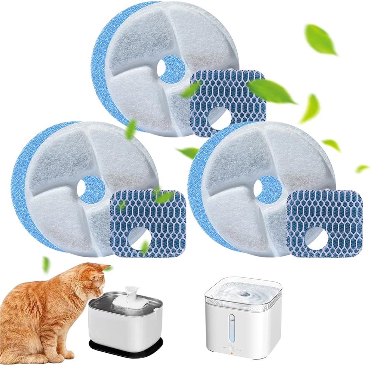 Vervangingsfilters kattenfontein WF120 - 3 stuks - actieve koolfilters - voor zuiver drinkwater - ShopVlot
