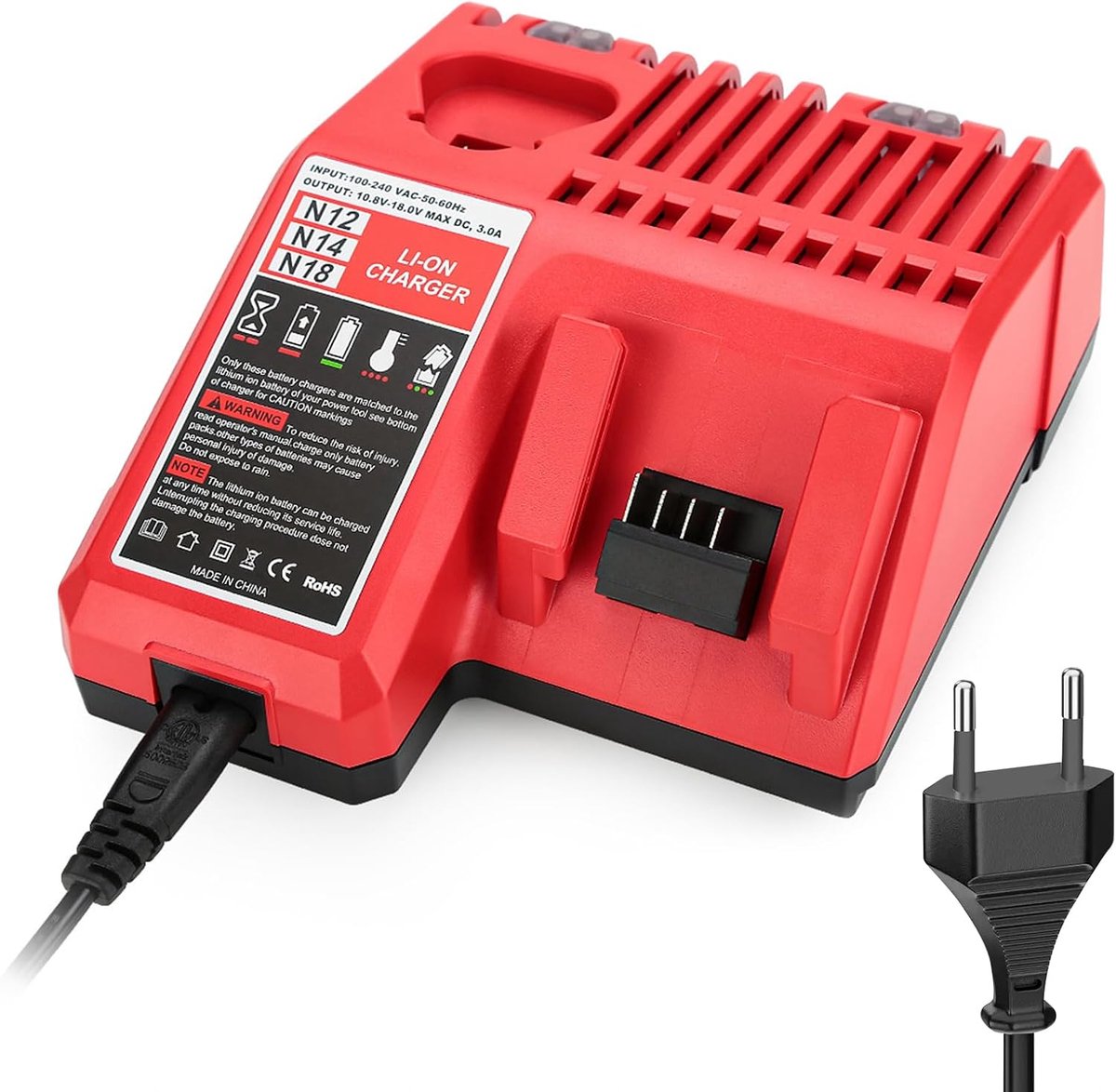 Oplader M12 & M18 - 3A Snellader - Compatibel met 12V-18V Lithium-Ion Batterijen - Betrouwbare en veilige oplading - ShopVlot