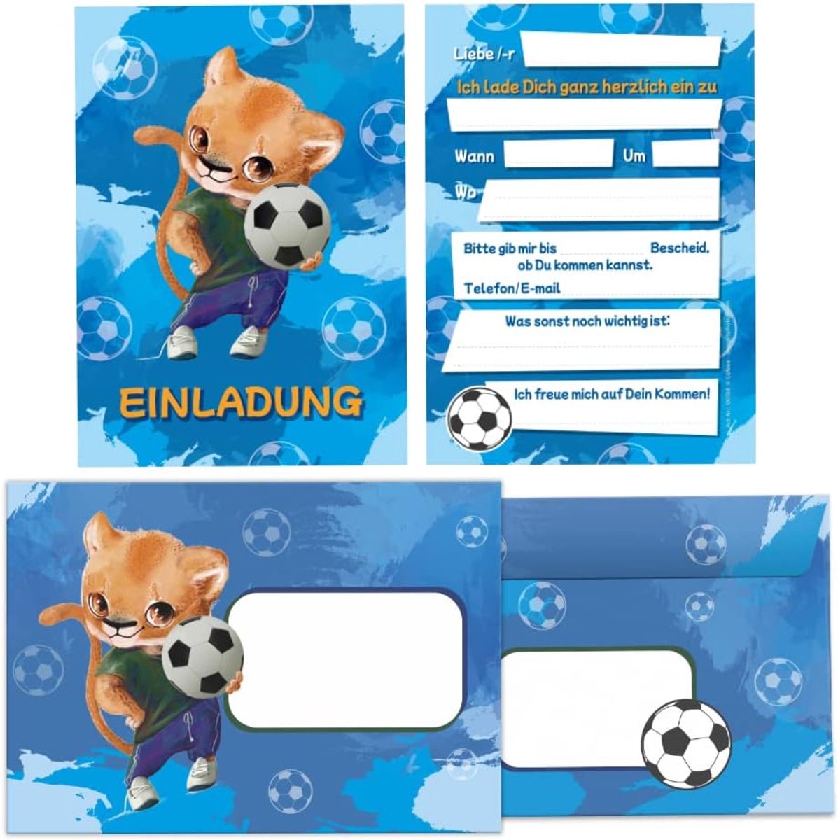 uitnodigingskaarten voetbal - 12 stuks - met enveloppen - voor kinderfeestje - ShopVlot
