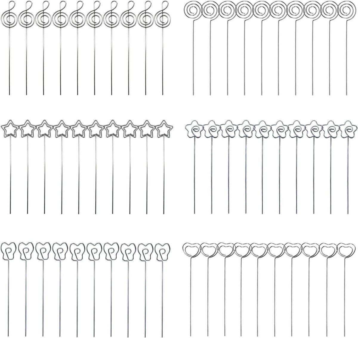 Memo clips 60 stuks - 6 vormen - metalen draad - ideaal voor foto's en kaarten - ShopVlot