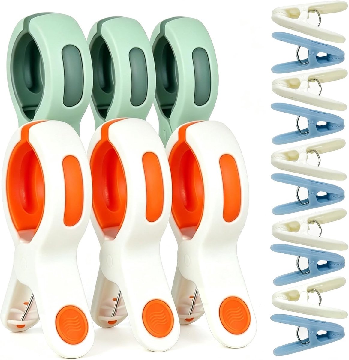 Handdoekklemmen voor Strandstoelen - Multicolor - 6 x Groot en 10 x Klein - Robuuste Clips met Antislip Grip - Voor Strand en Camping