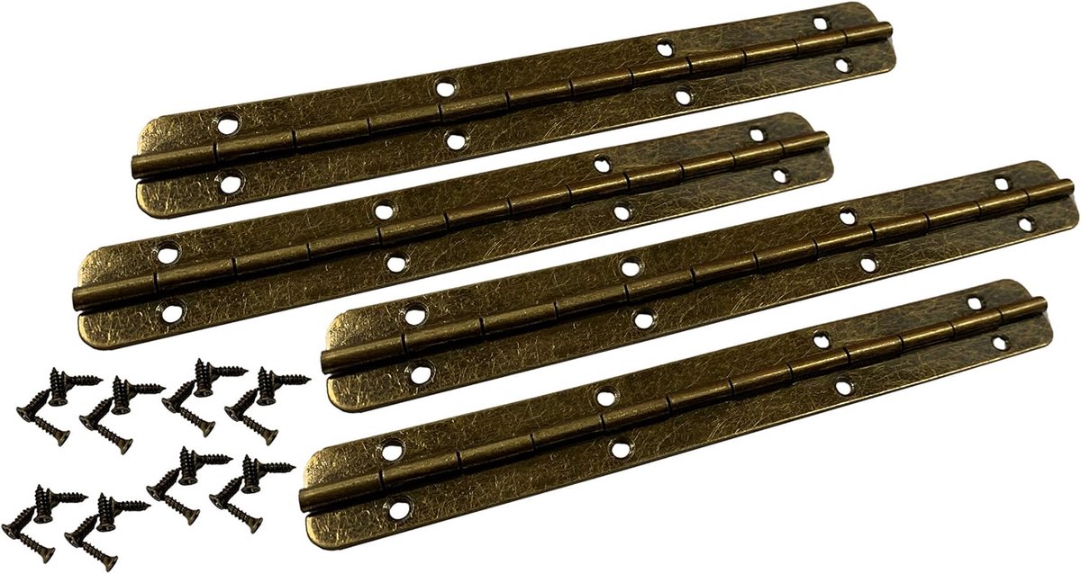 Piano scharnier set van 4 - brons - 175x17x1.2mm - inclusief schroeven - ideaal voor meubels - ShopVlot