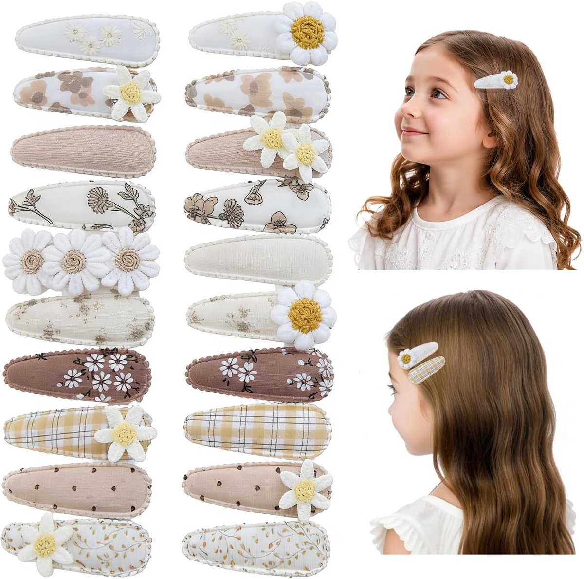 Haarclips voor Baby Peuter Kinderen - 20 Stuks Stof Haarclips - Geborduurde Bloemen en Vlinders - ShopVlot