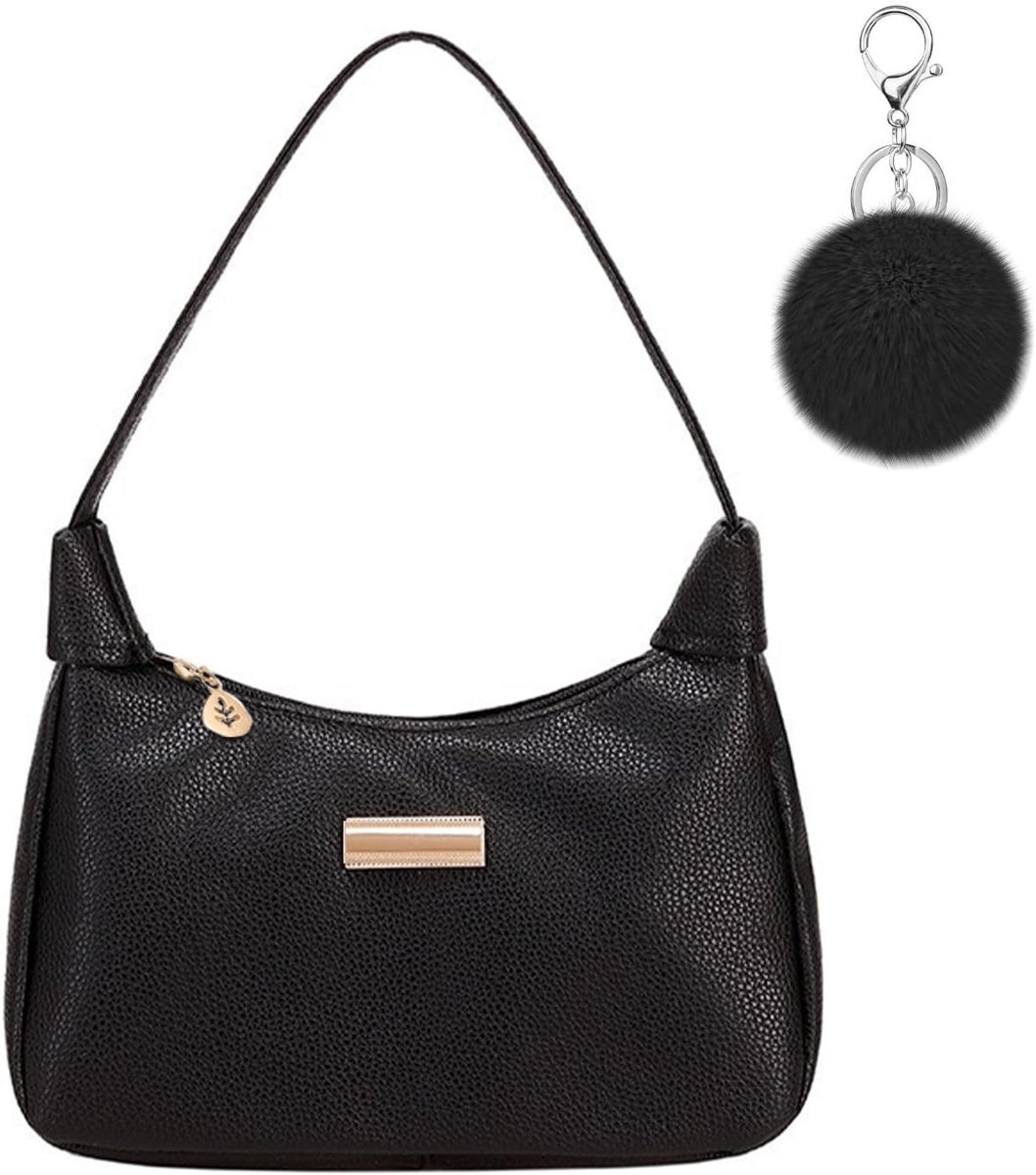 Schoudertas dames - retro zacht PU leer - met pom keychain - perfect voor feest of vergadering - ShopVlot