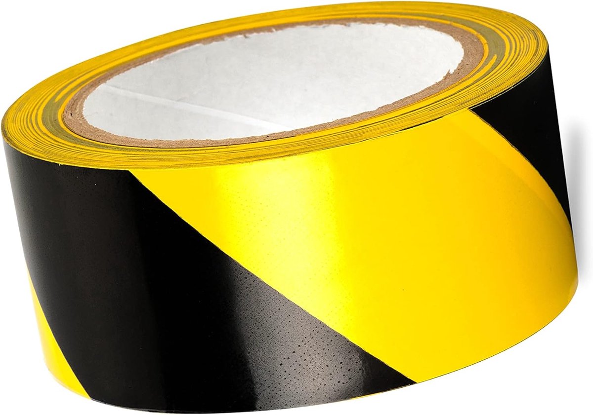 Waarschuwings tape 50mm x 25m - zwart geel - zelfklevend - voor vloerveiligheid - ShopVlot