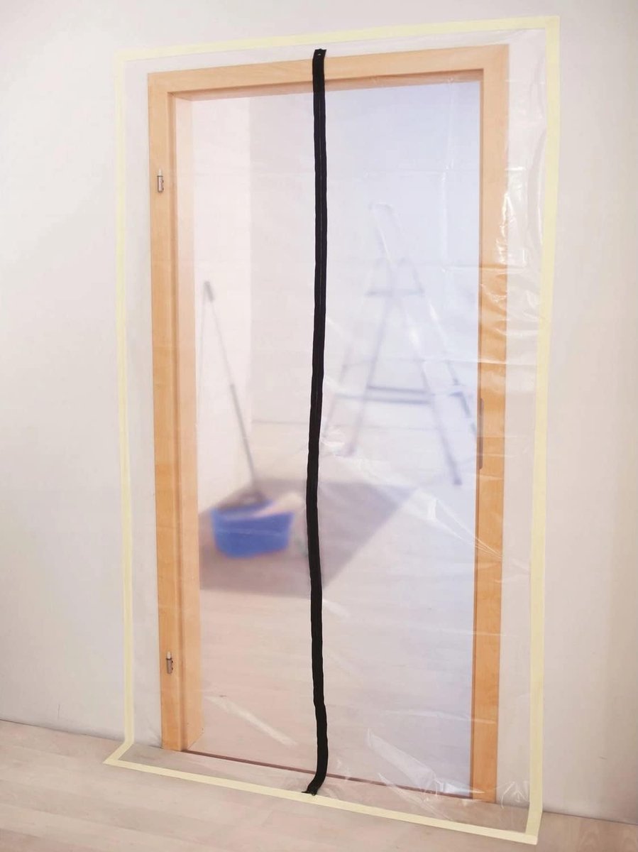 Stofbescherming deur met rits 220 x 120 cm - herbruikbare PE folie - stofdichte bouwdeur - ideaal voor renovaties - ShopVlot