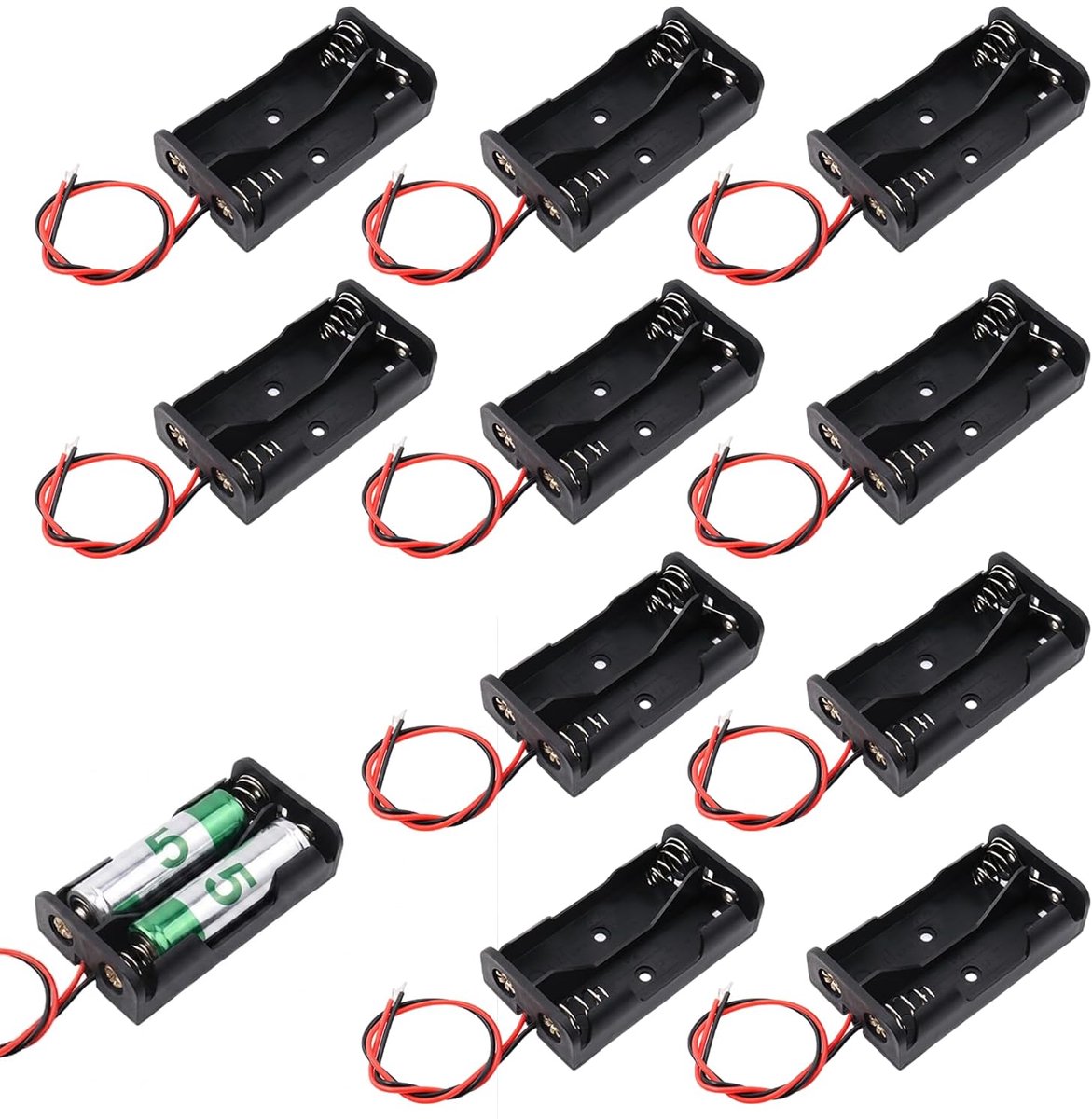 10 stuks 2 x 1,5 V AA kunststof batterijhouder met afdekking, batterijvak met aan/uit-schakelaar en aansluitkabel, 3 V - ShopVlot