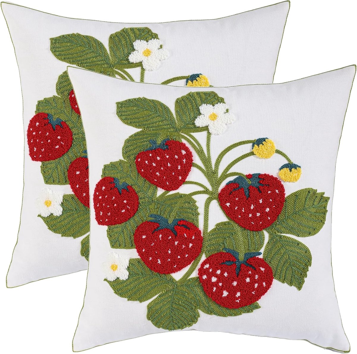 Tosleo 2 Pieces Flower Cushion Covers 45 x 45 cm Spring Red Strawberries Garden Cotton Cushion Cover Cushion - ShopVlot