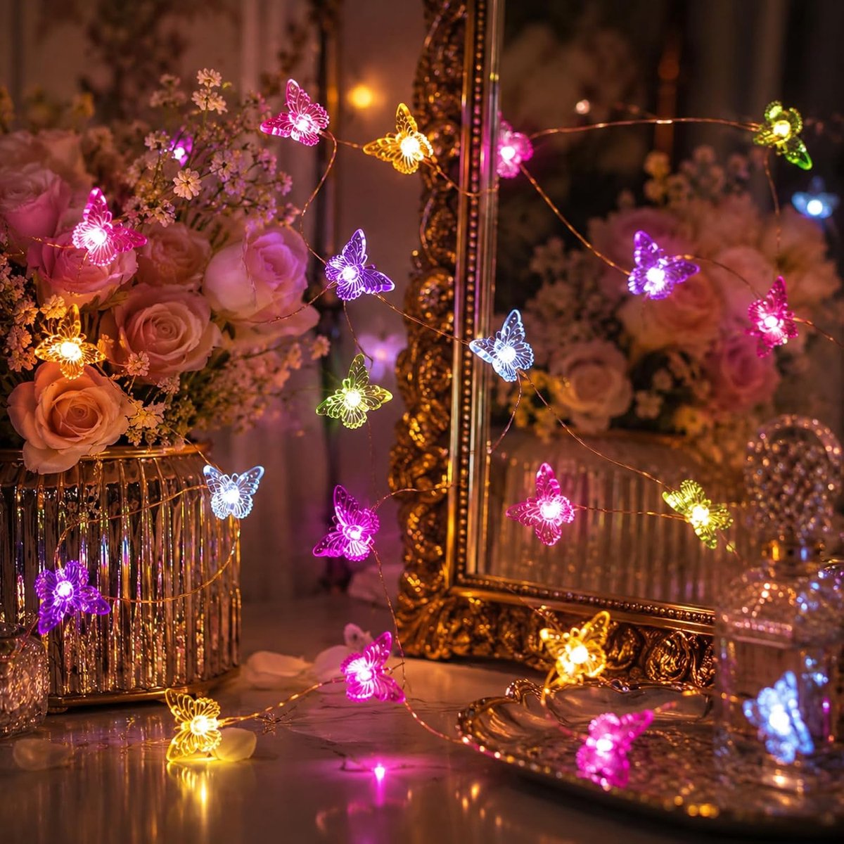 ALEGRE® Led-lichtsnoer vlinder met timer, 3 m, 30 leds, kleurrijke vlinders, decoratieve lichtketting voor binnen en - ShopVlot