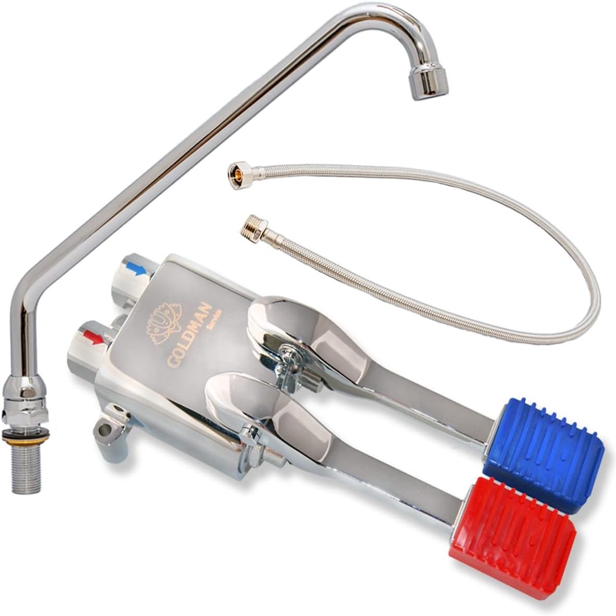GOLDMAN SERVICE Pedal Faucet Set, Double Mixer, for Industrial Sinks, Gastronomy, High Vertical Swivel Spout, 1/2 - ShopVlot