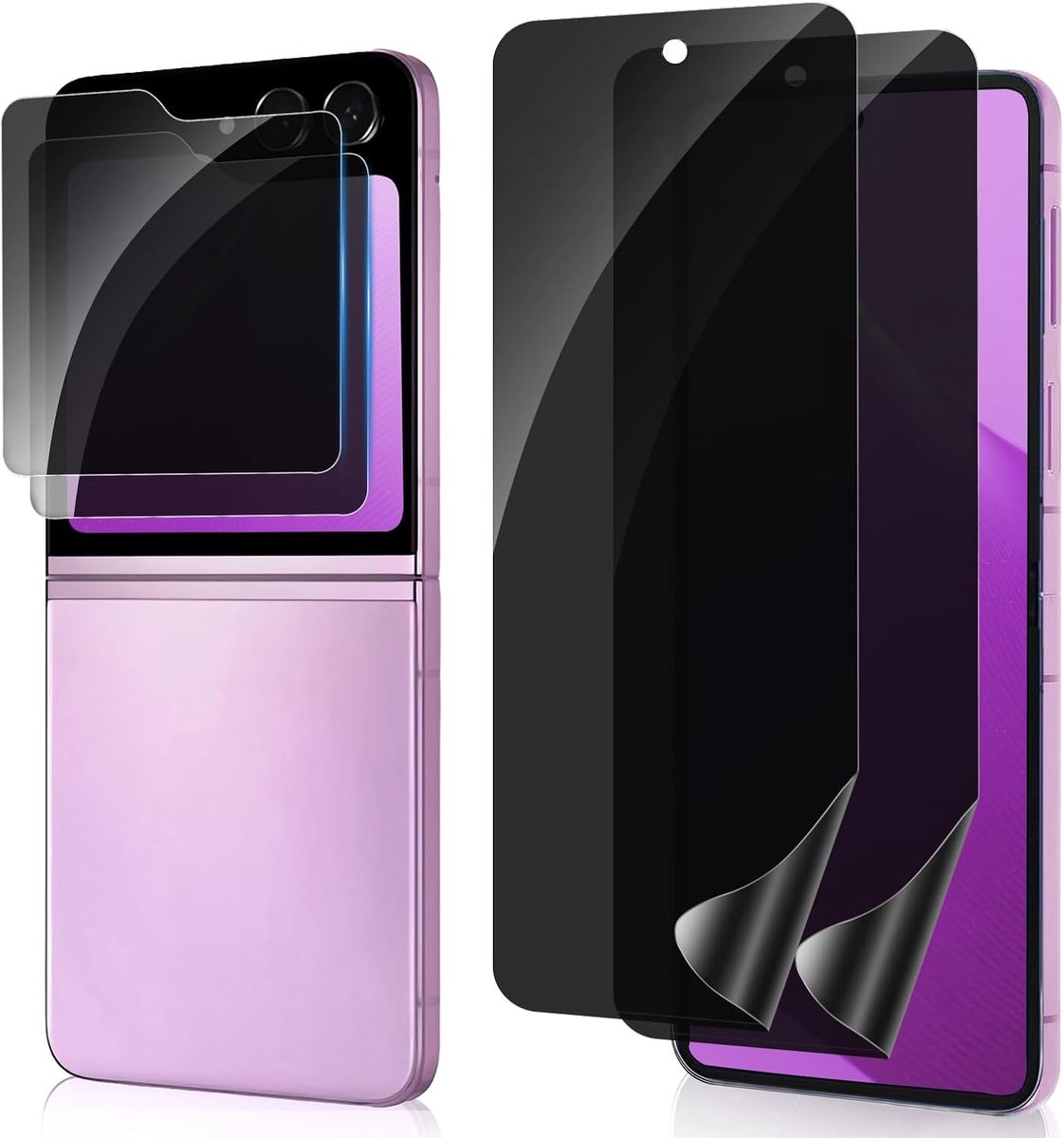 2 sets inkijkbescherming voor Samsung Galaxy Z Flip 5, flexibele TPU-beschermfolie binnen + anti-spion, gehard glas - ShopVlot