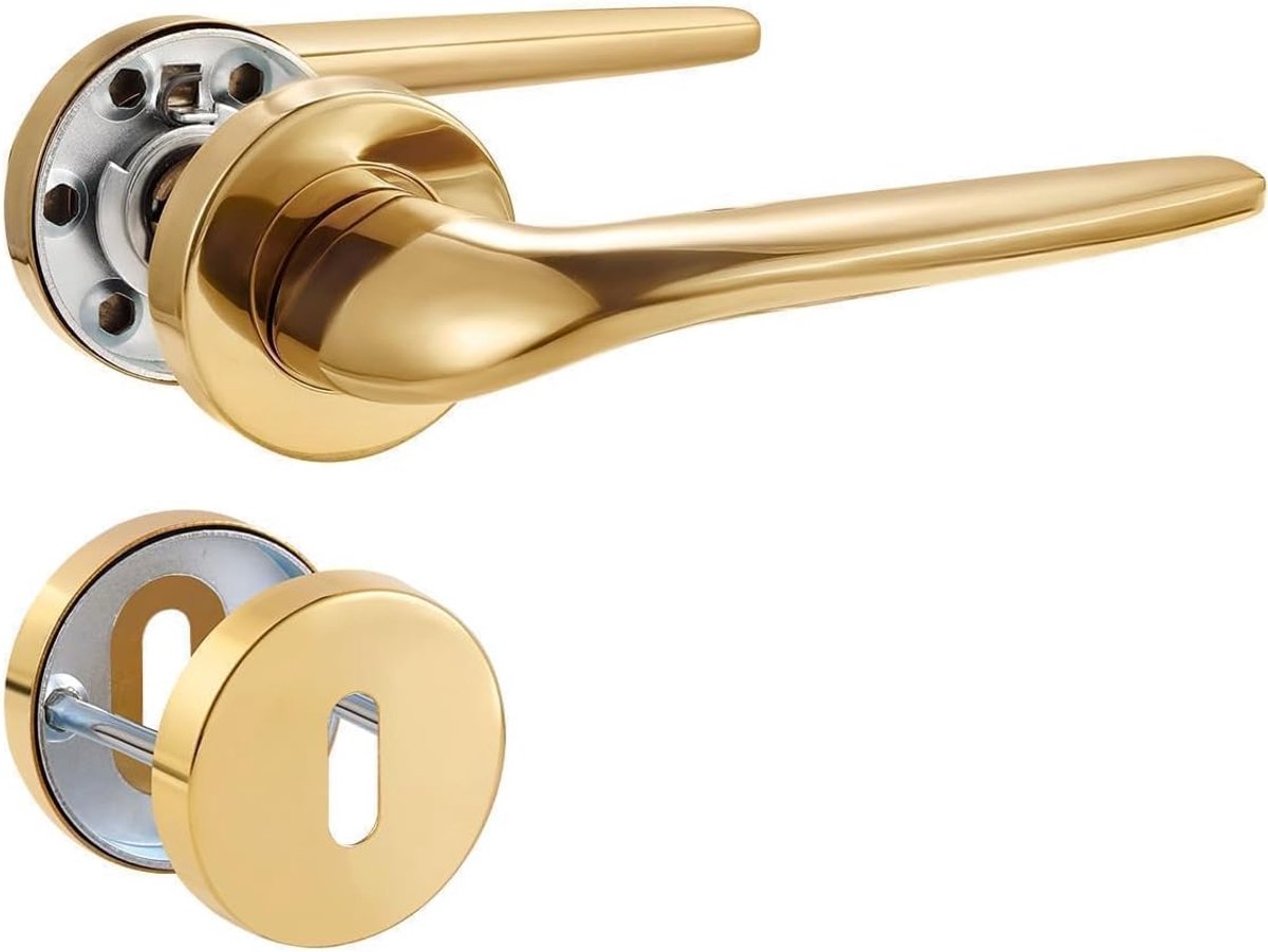 Door Handle Silver Door Handle Set Stainless Steel Matt Brushed Door Handle for Front Door and Interior Door L Shape - ShopVlot