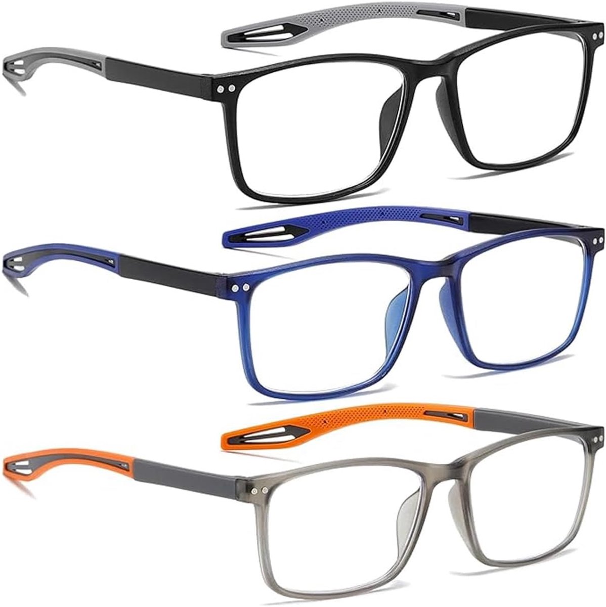 3 pairs of blue light reading glasses for men, elegant sporty design, lightweight and non-slip, ideal for work, home - ShopVlot