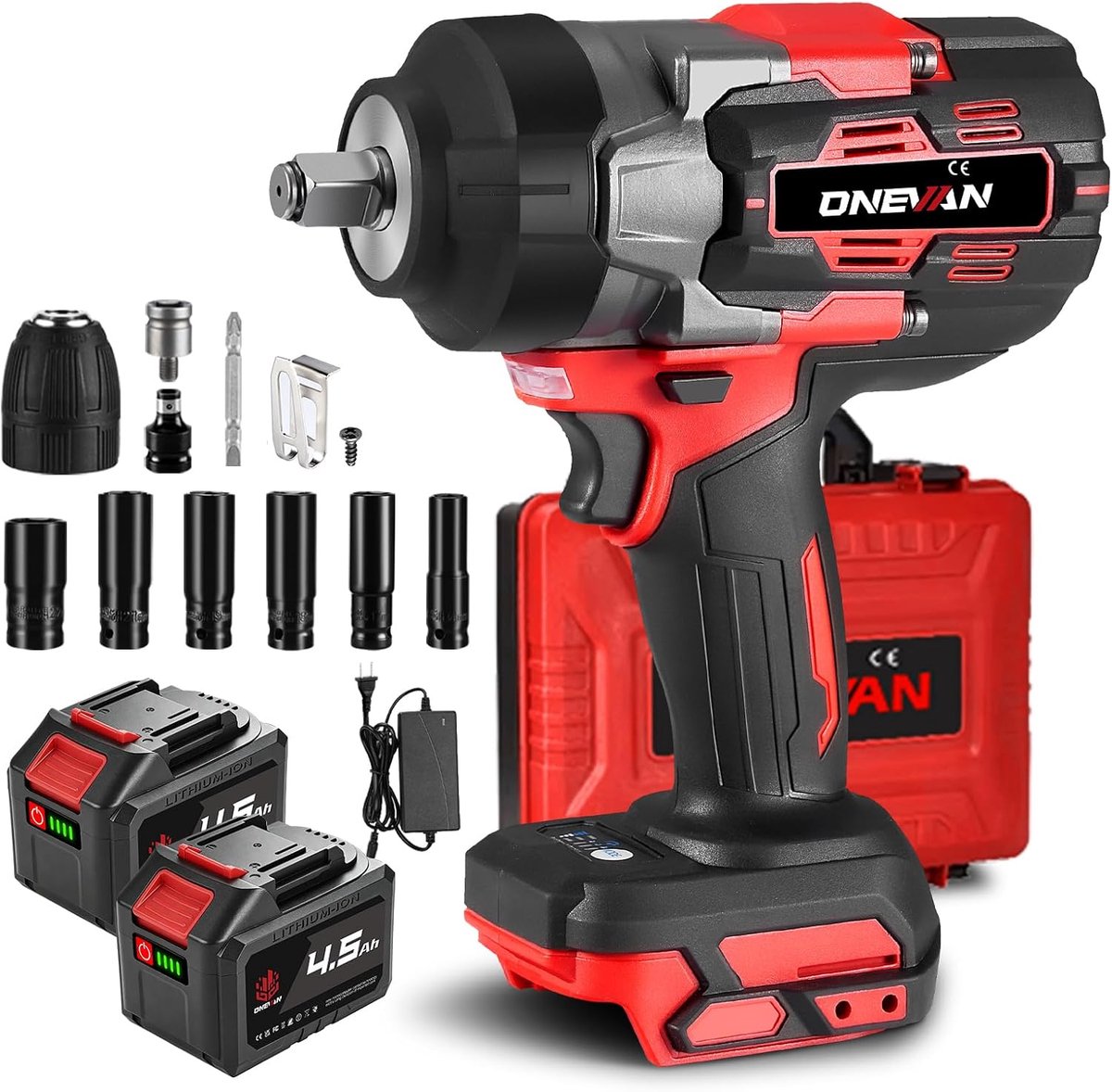 ONEVAN Cordless impact wrench 1700Nm, 1/2" brushless cordless impact wrench electric with 2 4.0Ah batteries and fast - ShopVlot