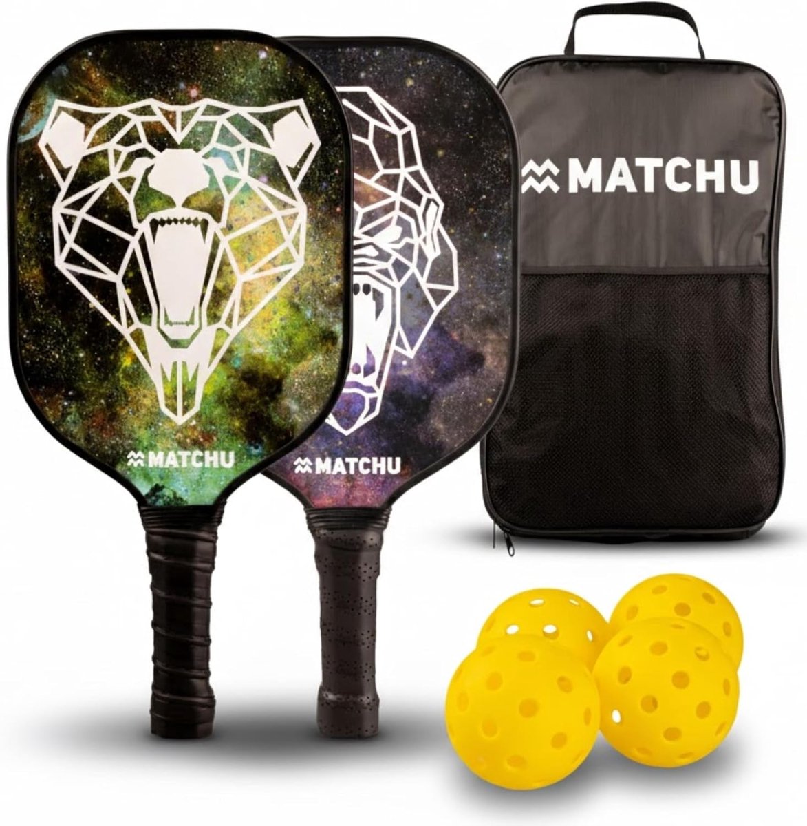 MATCHU - Pickleball Set with 2 Rackets, 4 Balls and Handy Carry Bag - 100% Carbon - 19.5 × 1.5 × 40 cm - ShopVlot