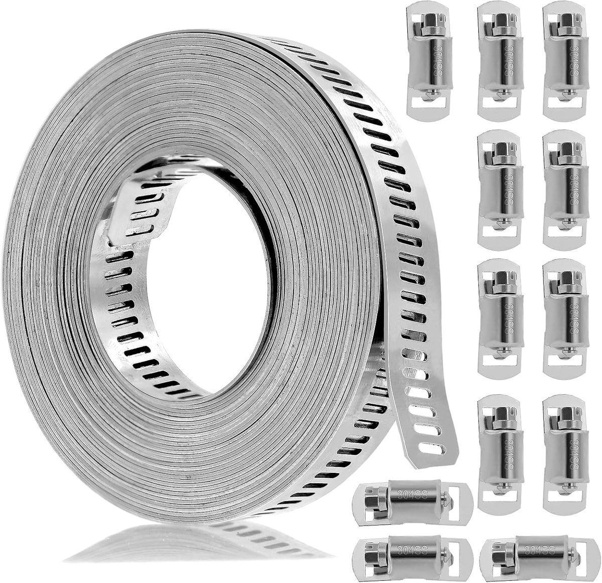 5 m Stainless Steel Hose Clamp Adjustable 304 Stainless Steel Hose Clamp with 12 Screw Clamps for Water Tube, Gas - ShopVlot