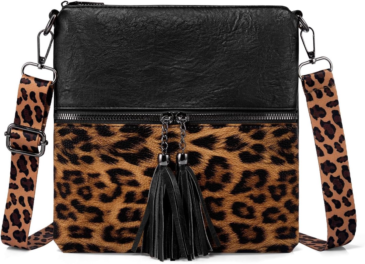 Women's Shoulder Bags, Medium Leather Crossbody Shoulder Bag, Leopard Crossbody Bag, Multi-Pocket Casual Daily Phone - ShopVlot
