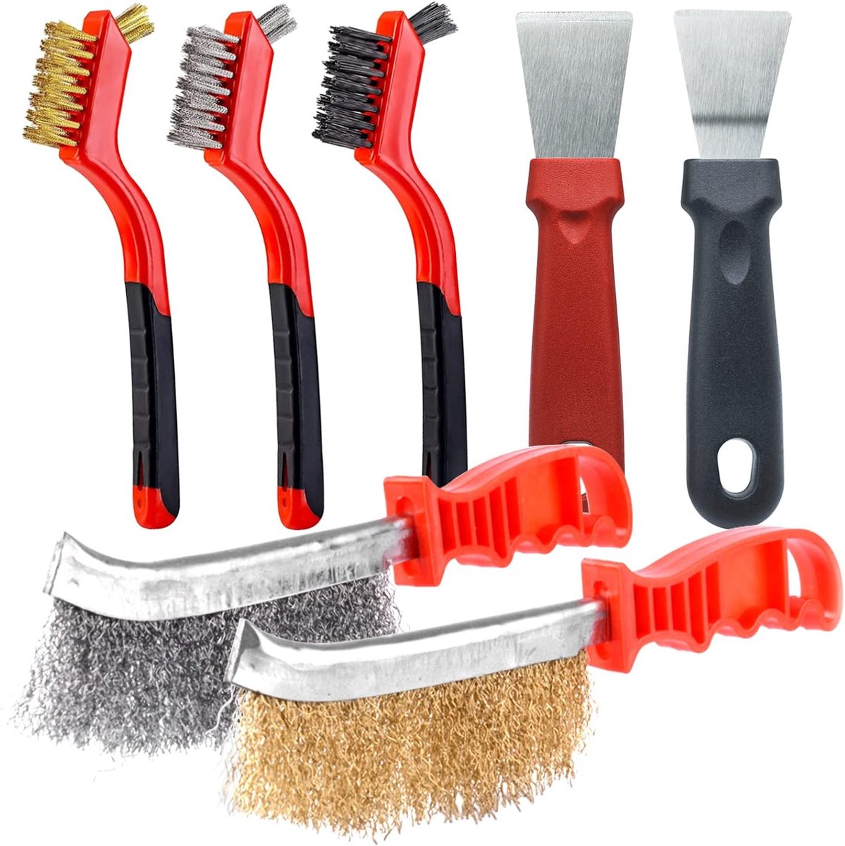 JINTANG Hand Wire Brush Set 7 Pieces with Stainless Steel Brush Brass Brush 2 Large Wire Brushes with Stainless Steel - ShopVlot