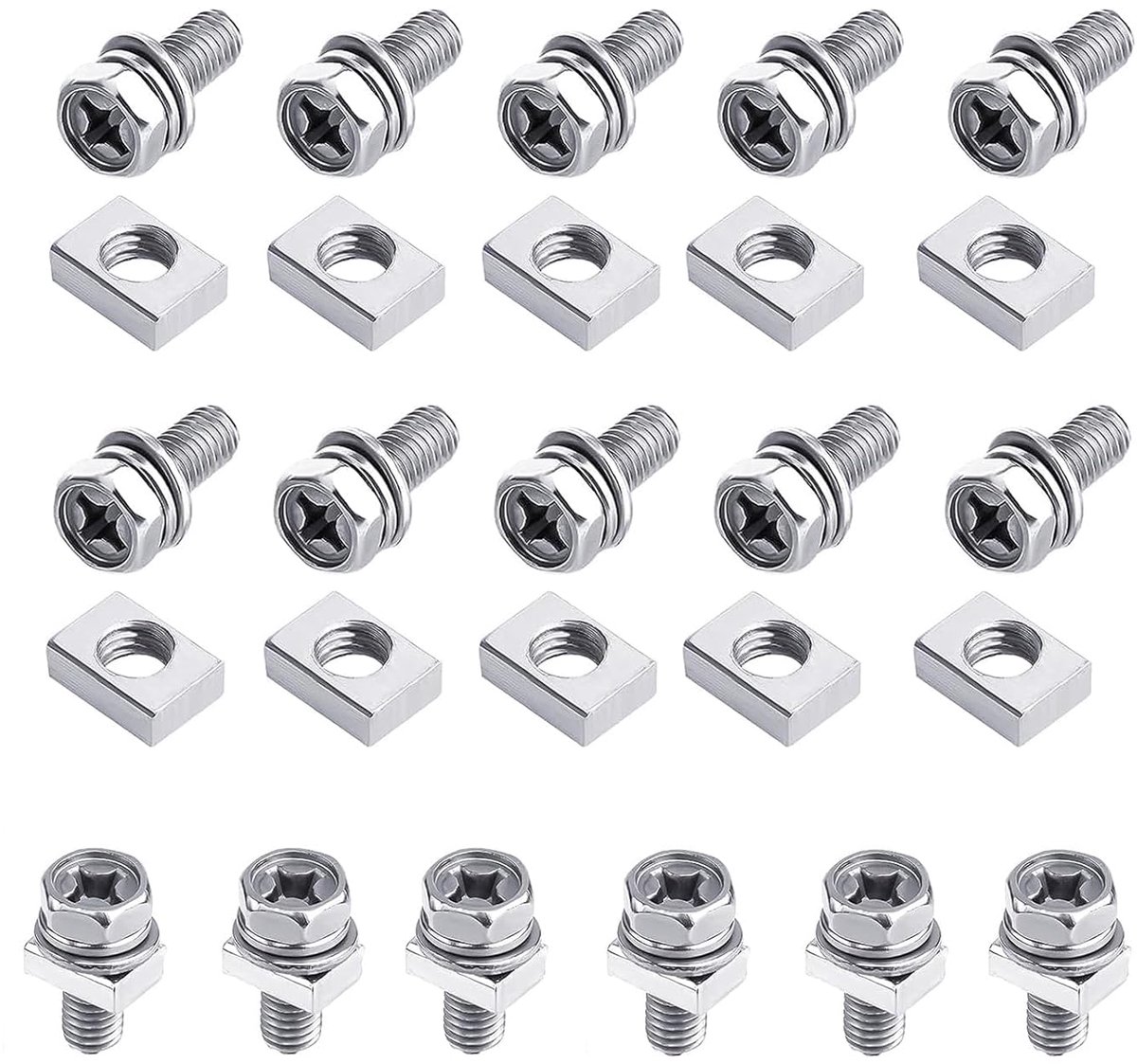 M6 Battery Screws and Nuts 16 Sets of Motorcycle Battery Screws with Square Nuts 304 Stainless Steel Battery Clamps - ShopVlot