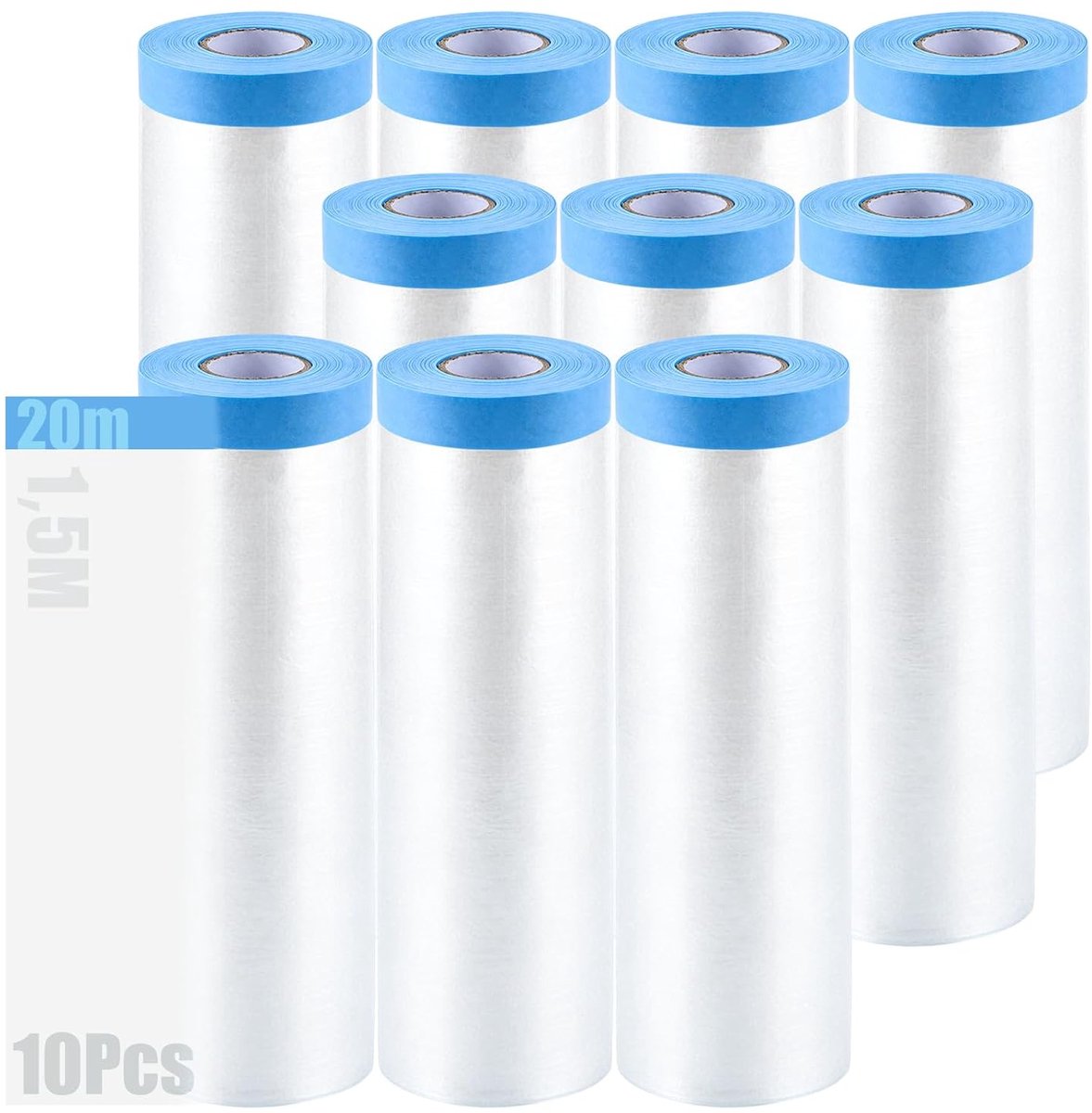 YOUNTHYE Set van 10 afdekfolie met plakband (1,5 x 20 m), blauwe washi tape & schilderfolie, 2-in-1, zelfklevende - ShopVlot