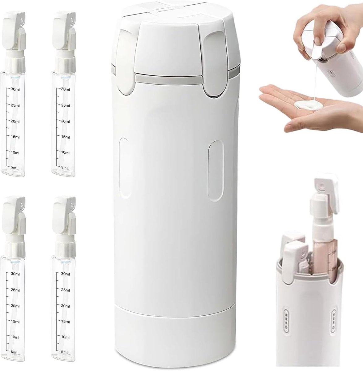 FungLam 4-in-1 reisdispenserfles, navulbare, lekvrije reisflessen voor shampoo en lotion, ruimtebesparende set met - ShopVlot