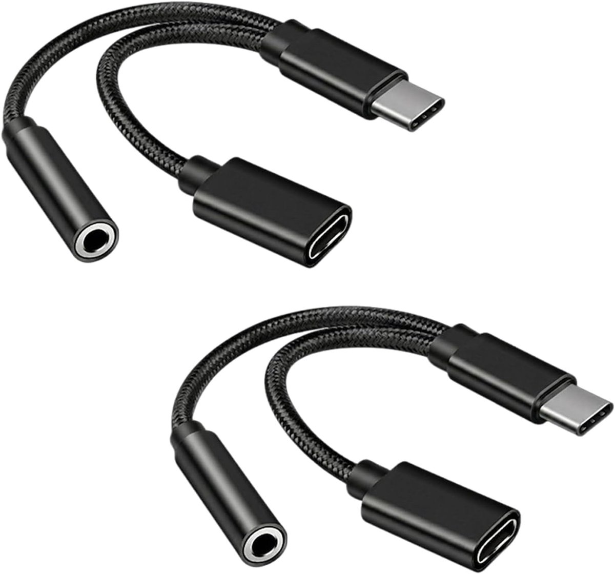 2 stuks USB-C naar jack adapter en opladen, 2-in-1 USB C naar 3,5 mm Aux-koptelefoonadapter met PD 60 W snel opladen - ShopVlot