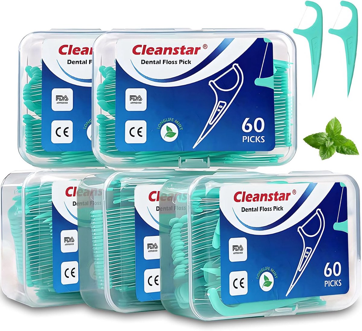 Tandflossticks, 5 stuks, 300 stuks, wegwerpfloss, met draagbaar reisetui en tandenstoker, perfect voor gezinnen - ShopVlot