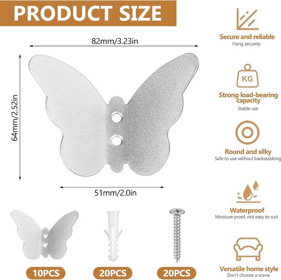 Pack of 10 Wardrobe Hooks Clothes Hooks Wall Hooks Silver Creative Butterfly Hooks Wardrobe Coat Hooks for Coats - ShopVlot — afbeelding 5