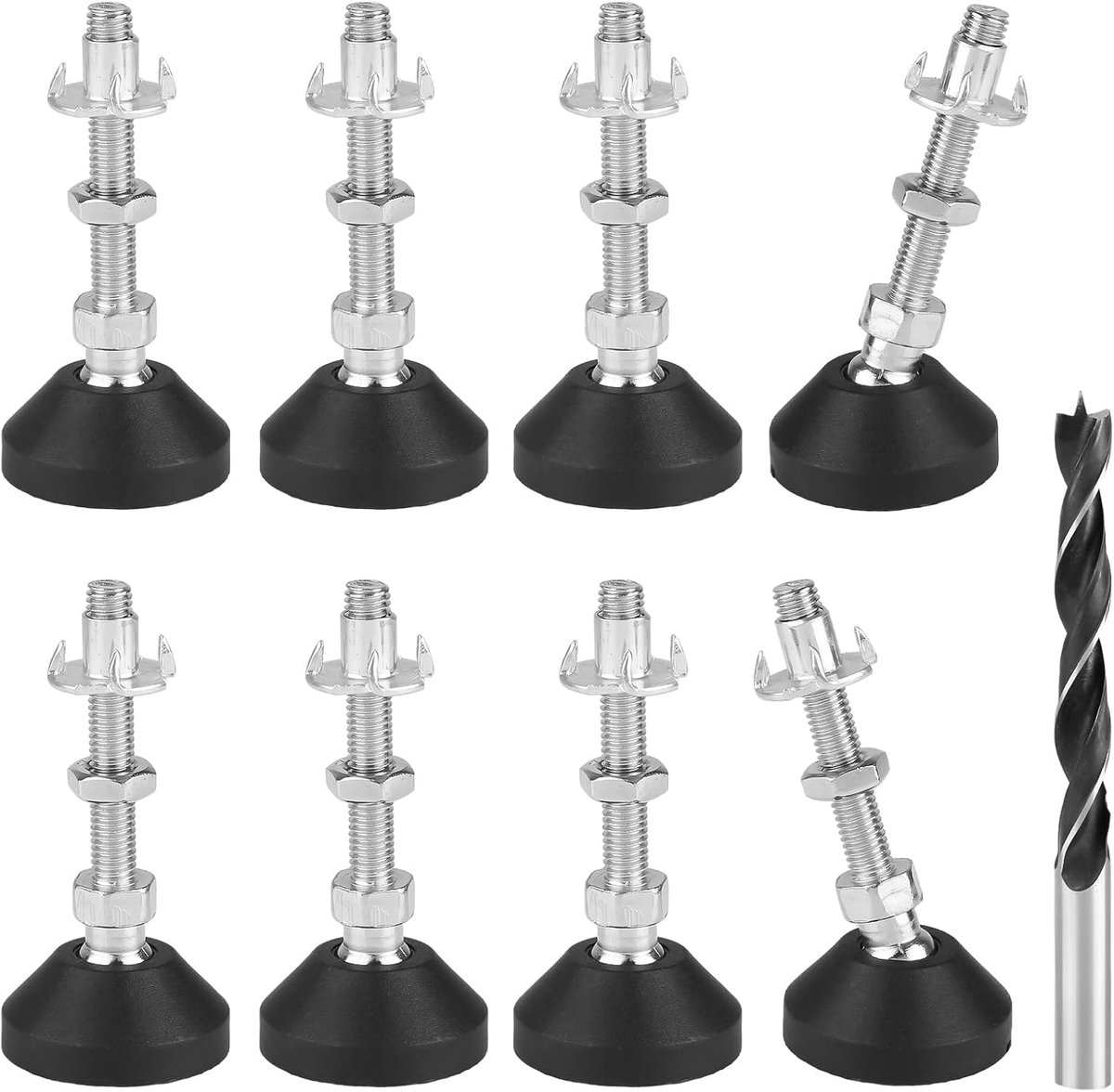 8 pieces adjustable furniture legs (with 8 square nails and 1 hole opener), shock absorption, adjustable legs - ShopVlot
