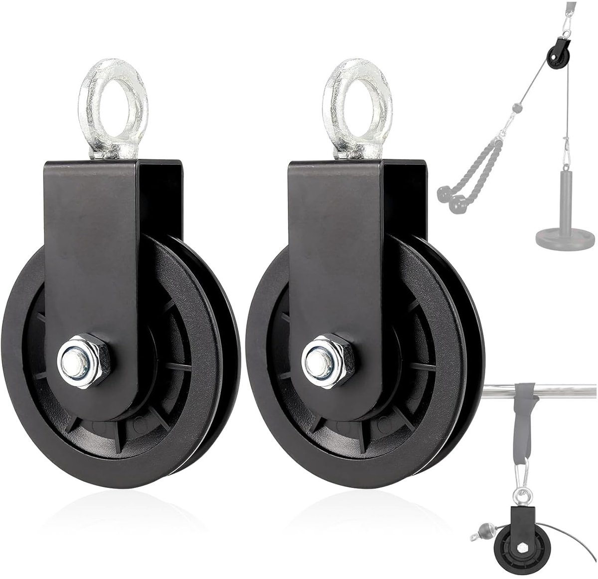 2 Pcs 90mm Pulley with U Bracket, Block Pulleys for Ropes, 360° Cable Pulley for Swing Accessories, Clothesline, Lat - ShopVlot
