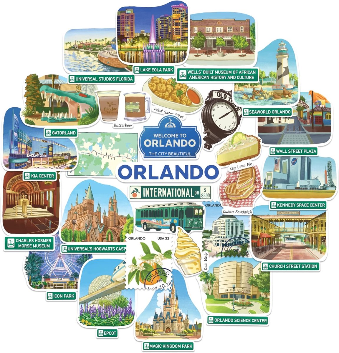 Navy Peony Orlando City Travel Stickers (28 pieces) (Diary) - ShopVlot