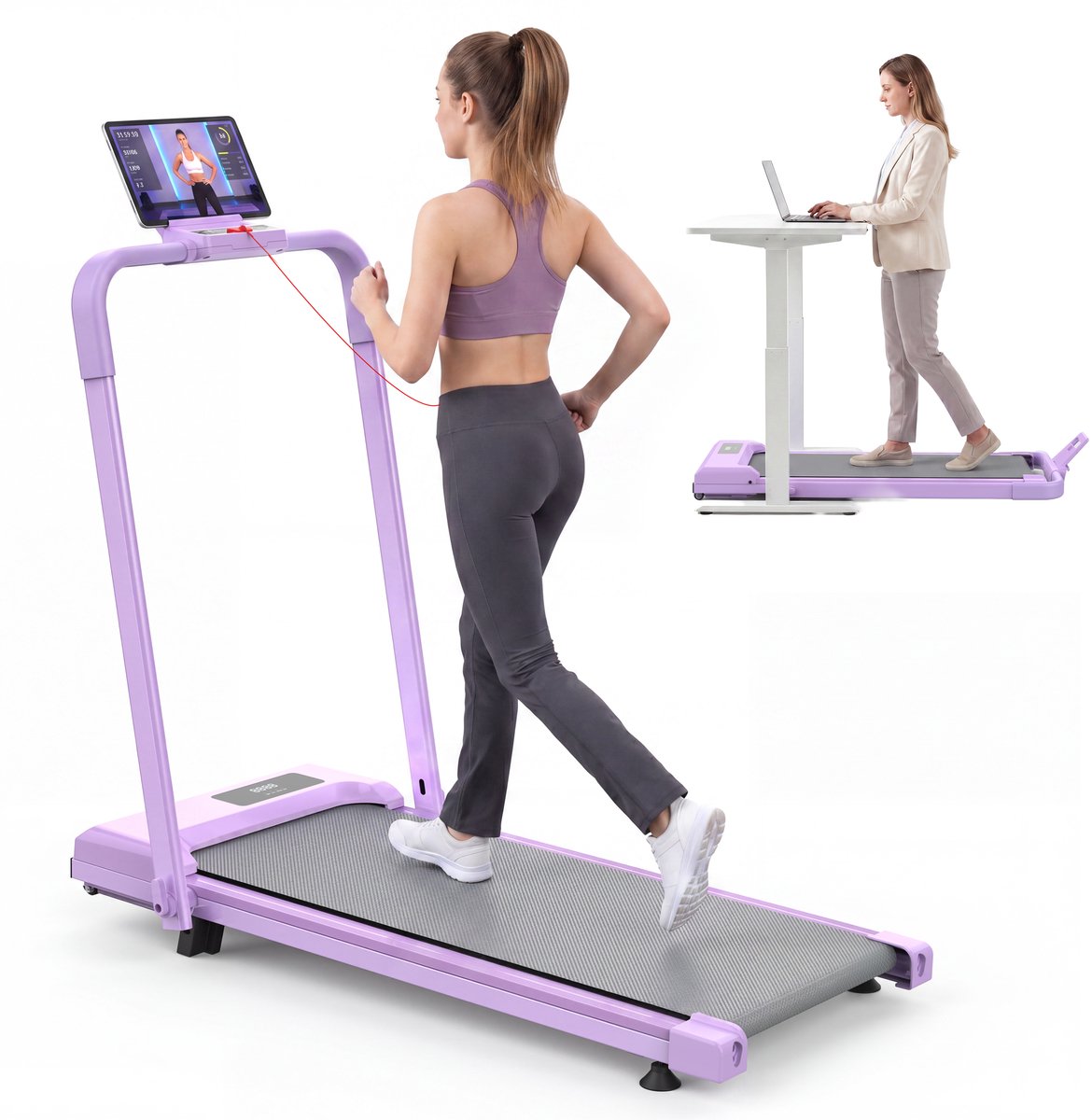 Onderbureau loopband compacte 2-in-1 met helling - wandelen - rennen - joggen - draagbaar - max. 80 kg met app
