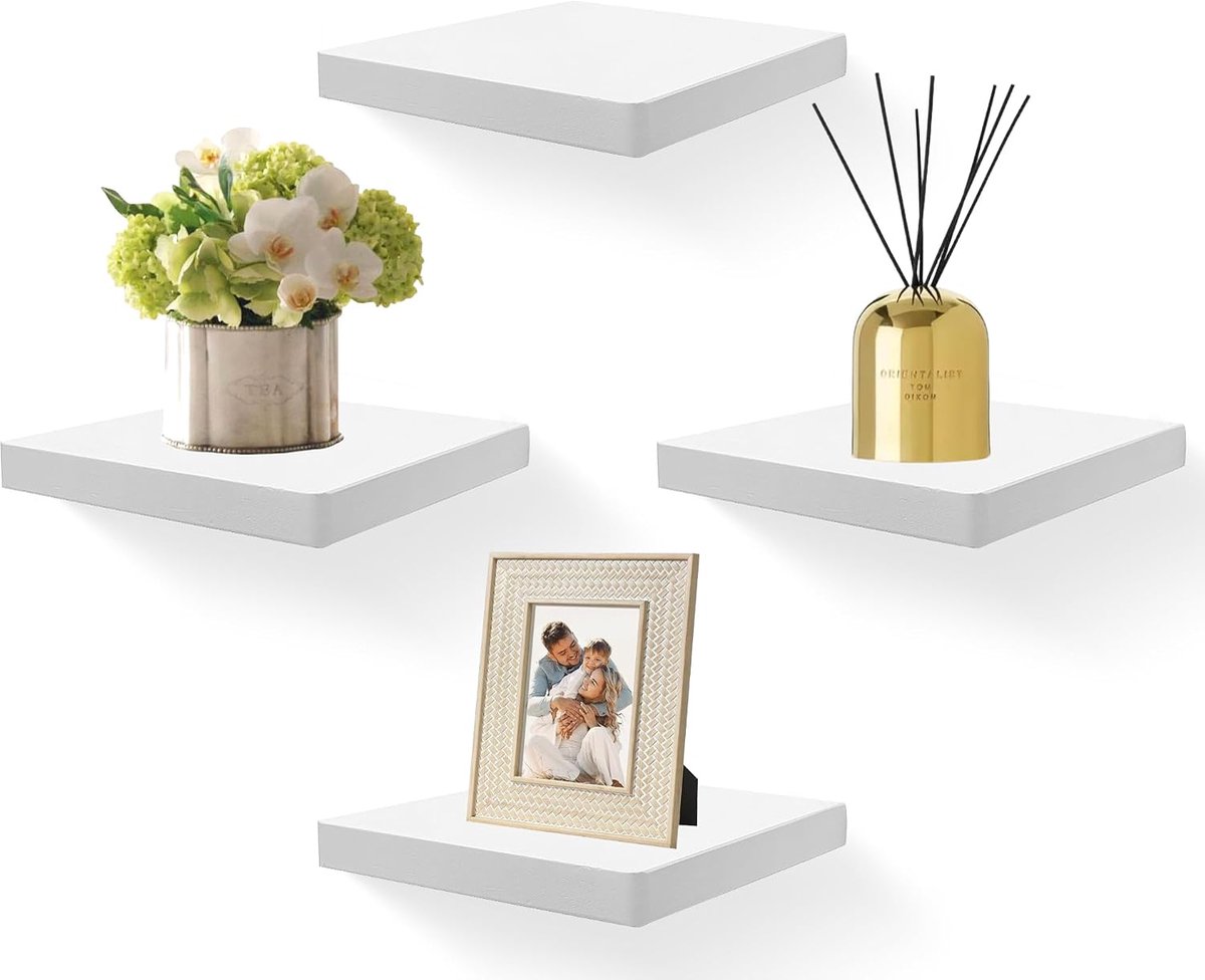 Schwimmende Wandregale, 4er-Set, 20.3 cm Massivholz-Quadratregale, kleine dekorative Wandregale für Bath Zimmer - ShopVlot